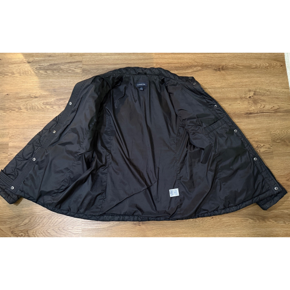 Lands End Womens L 14-16 Black Quilted Jacket Snap Front Lightweight Coat - Picture 5 of 11